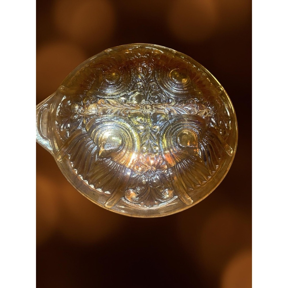 Vintage Amber Carnival Glass Console Bowl Ornate Floral Design Serving Dish boho